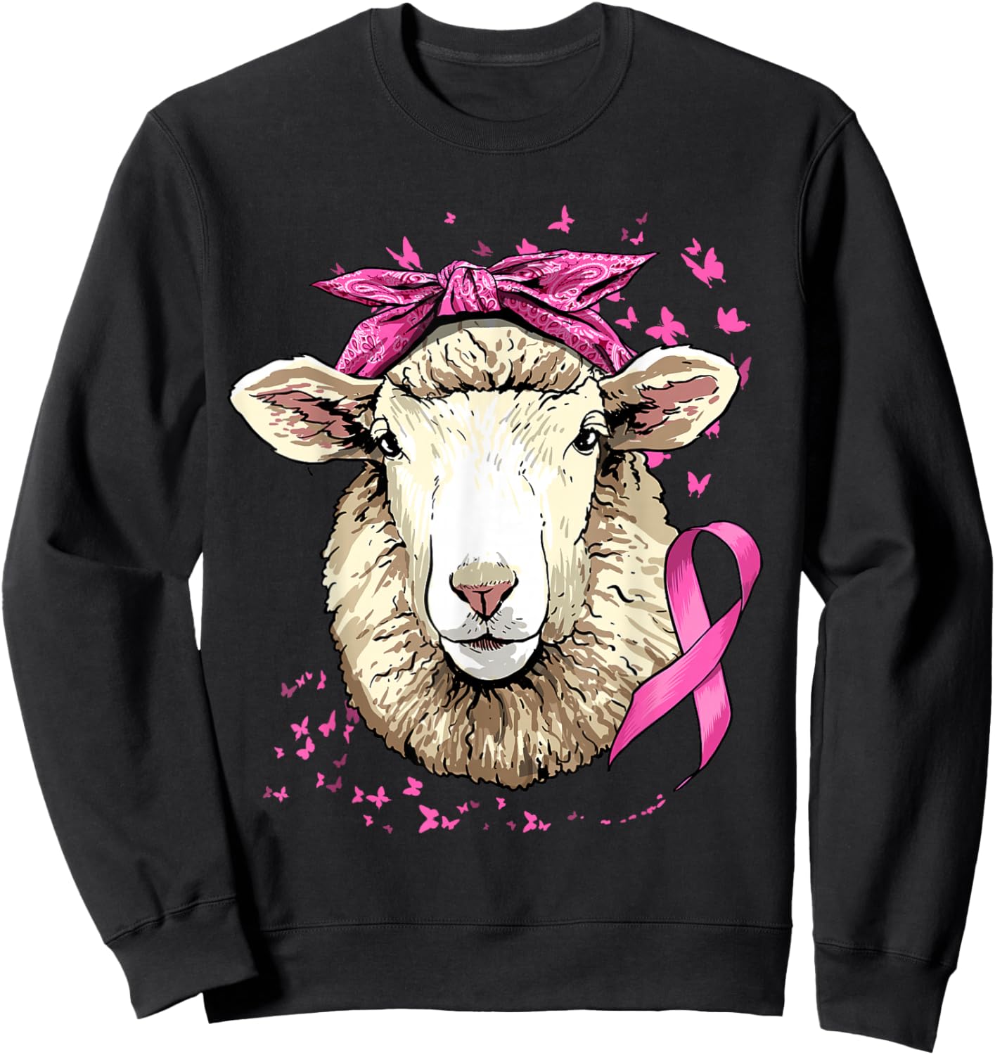 Sheep Breast Cancer Awareness Pink Ribbon Cancer Survivor Sweatshirt - Sweatshirt | Black