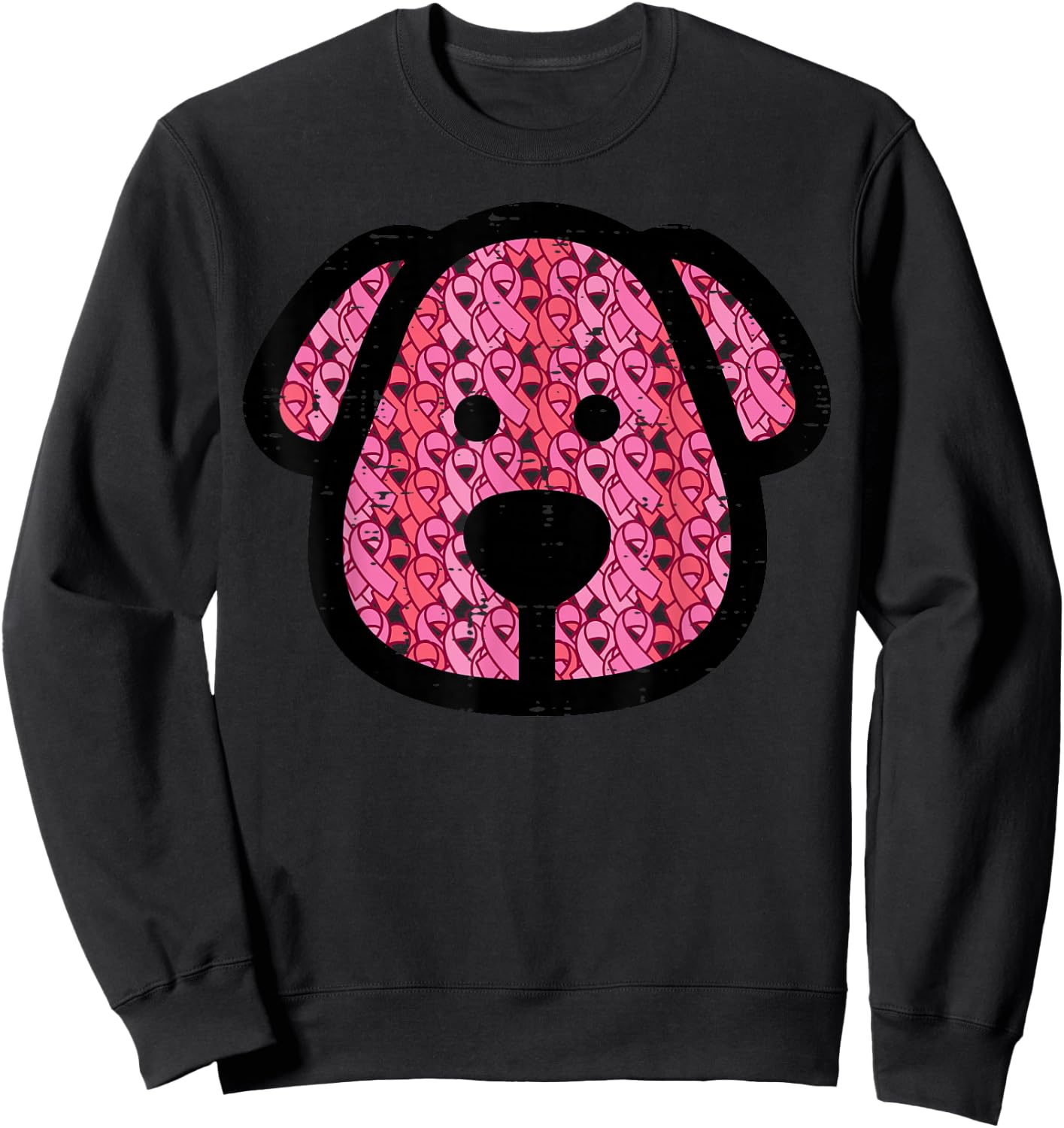 Breast Cancer Dog Face Pink Ribbons Awareness Women Kids Men Sweatshirt - Sweatshirt | Black