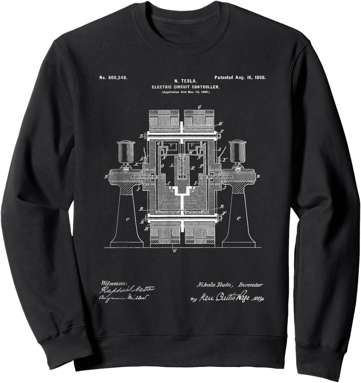 Tesla Electric Switch Regulator Patent Diagram Electrician Sweatshirt - Sweatshirt | Black