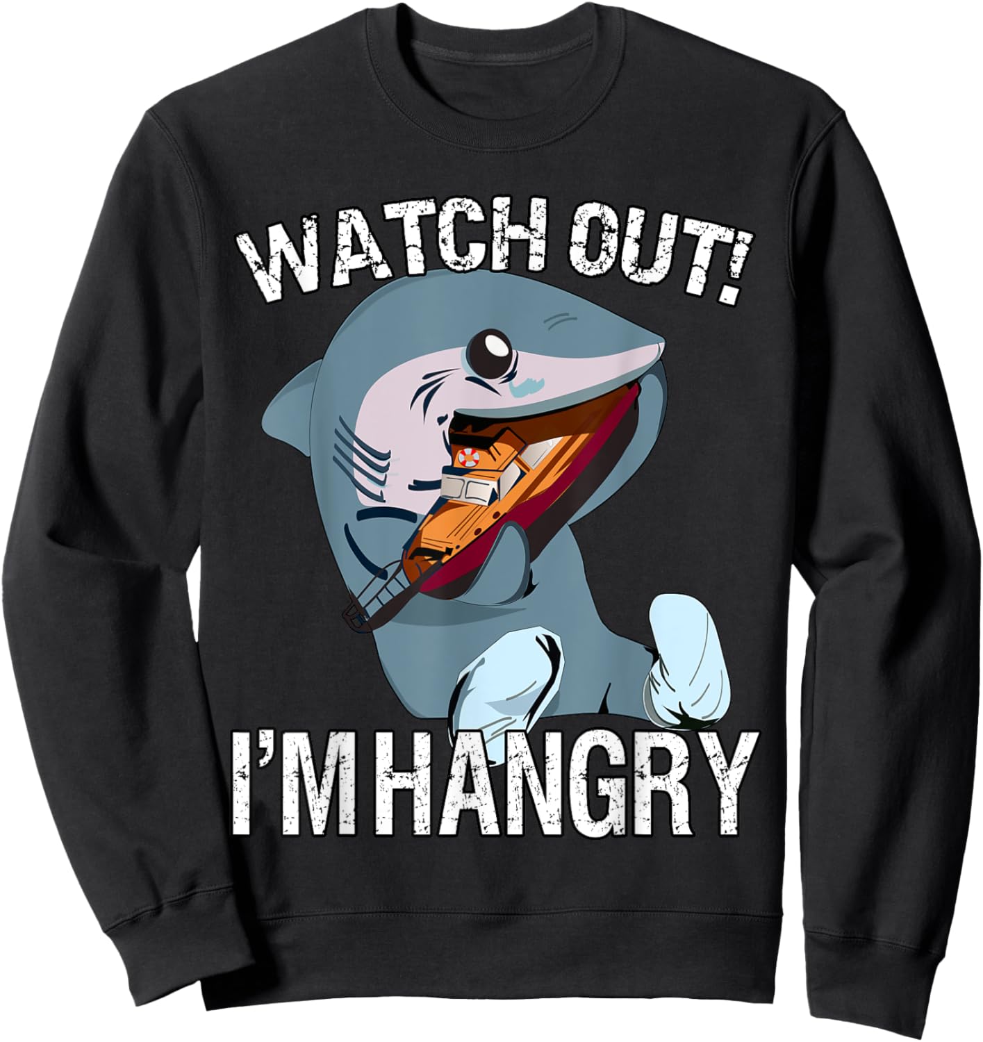 Funny Watch Out! I'm Hangry Cute Hangry Shark Sweatshirt - Sweatshirt | Black