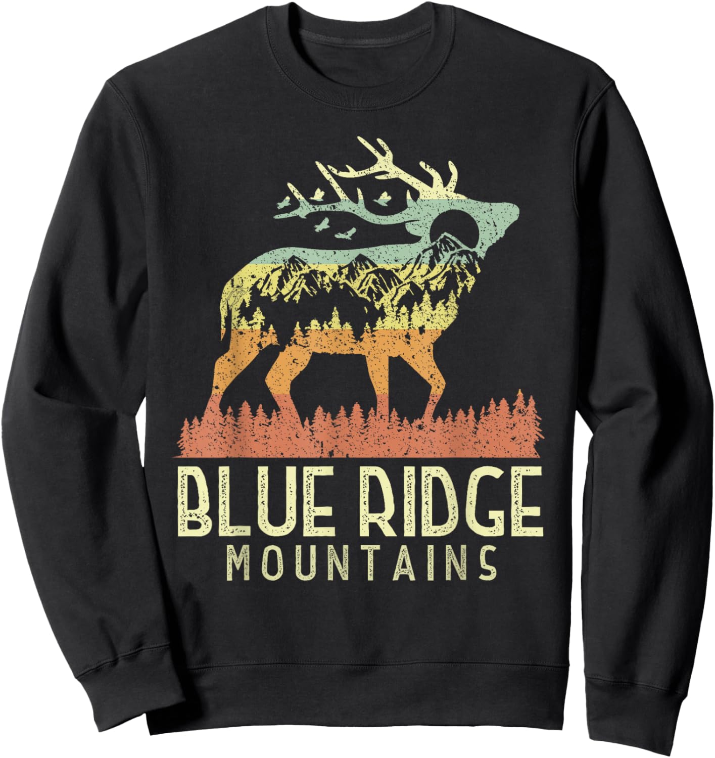 Blue Ridge Mountains Retro Vintage Hiking Elk Camping Gift Sweatshirt - Sweatshirt | Black