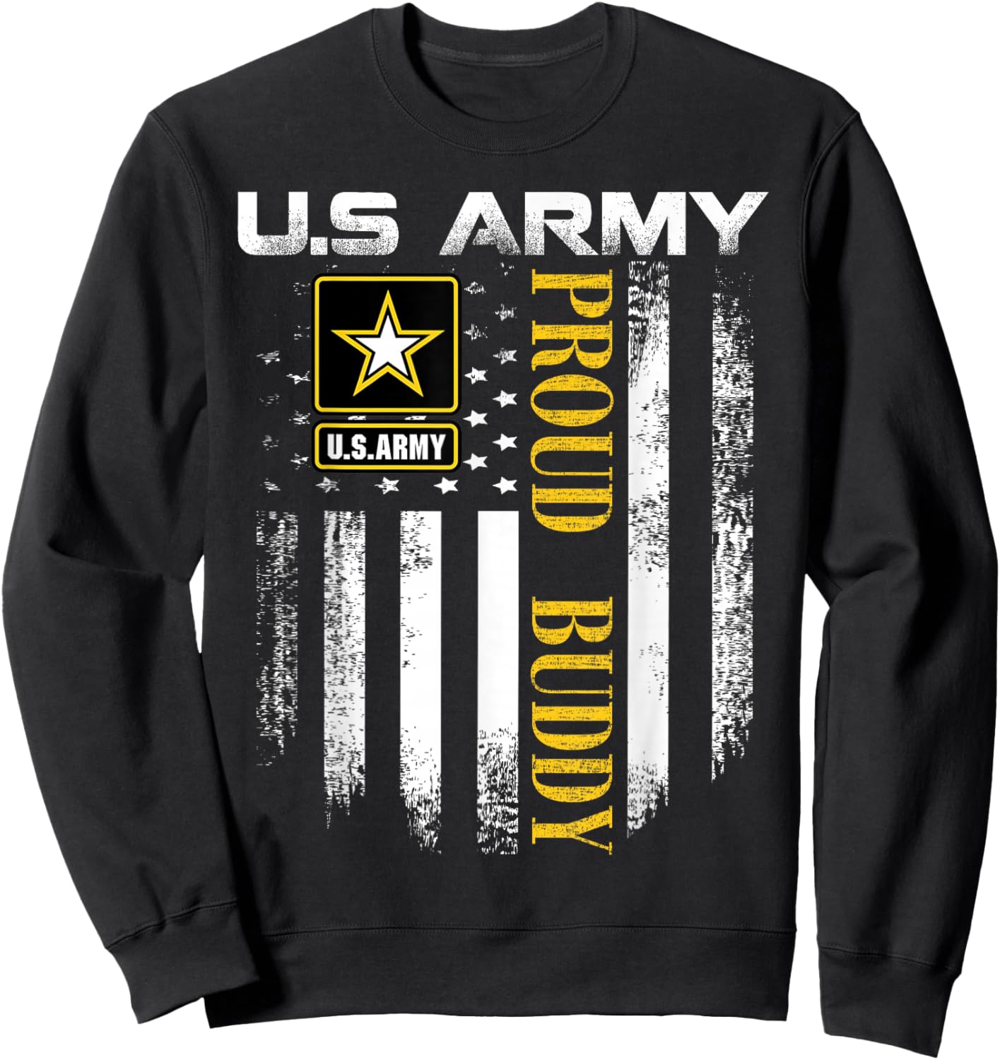 Vintage U.S. Army Proud Buddy With American Flag Gift Sweatshirt - Sweatshirt | Black