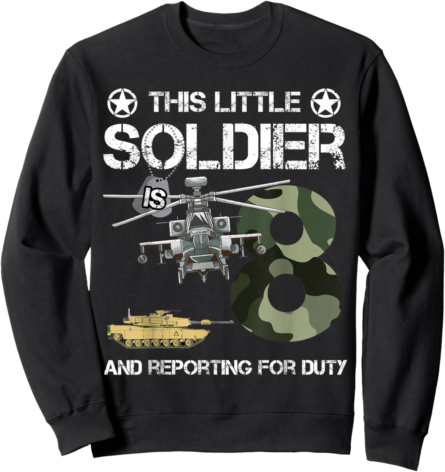 8 Year Old Soldier Camo Army Birthday Themed Military Family Sweatshirt - Sweatshirt | Black