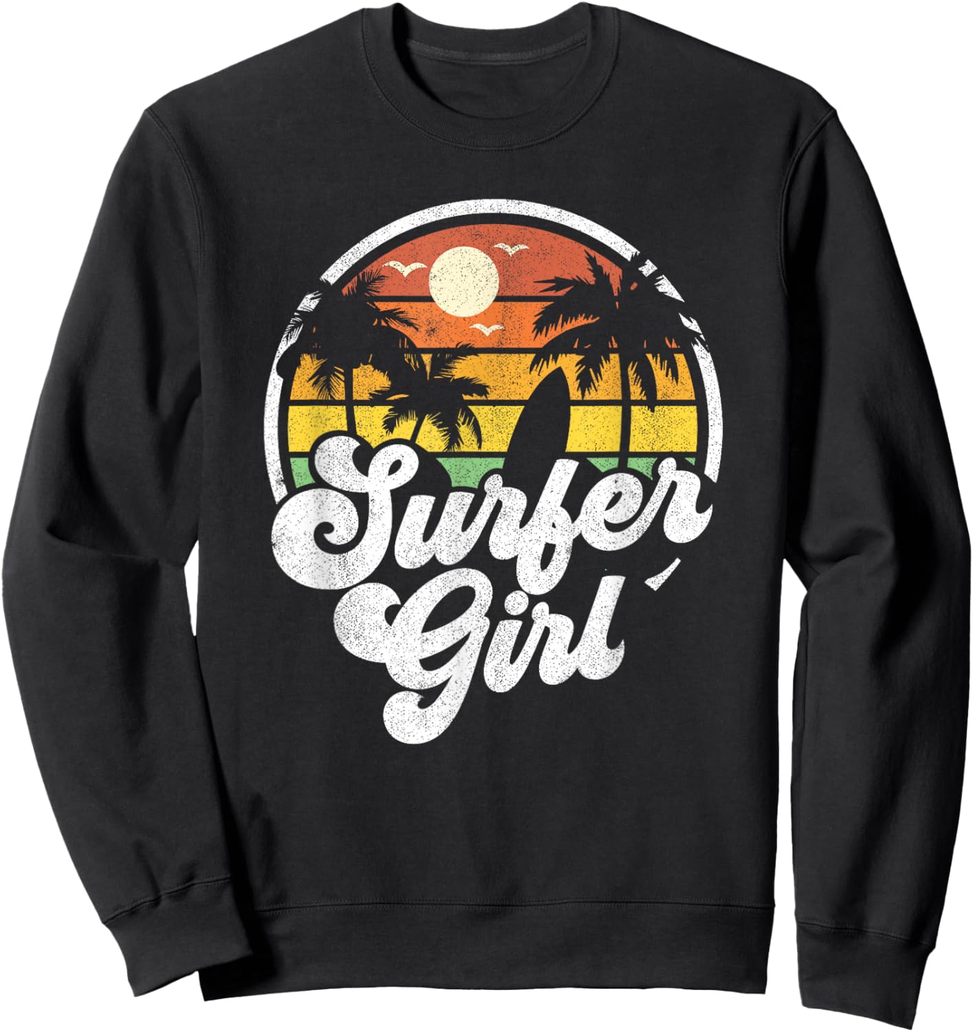 Surfer Girl Beach Retro 70s Summer Surfing Vacation Gift Sweatshirt - Sweatshirt | Black