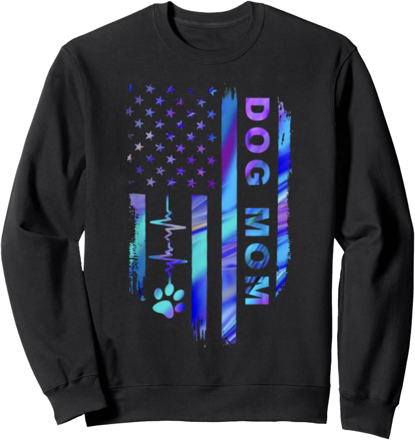 Dog Mom America Flag Color Women Sweatshirt - Sweatshirt | Black