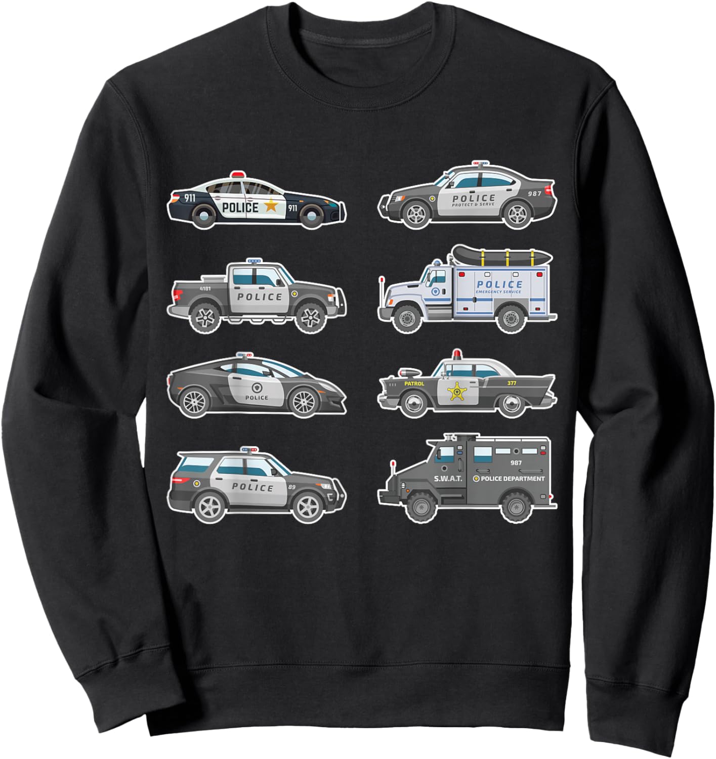 Police Cars Police Vehicles Kids Boys Toddler Cop Car Girls Sweatshirt - Sweatshirt | Black