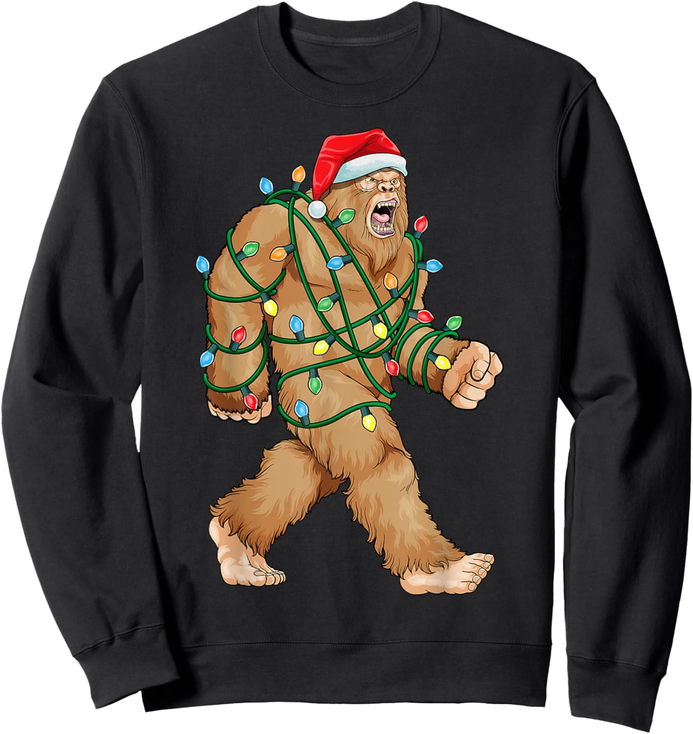 Bigfoot Christmas Shirt Bigfoot Xmas Lights Boys Sasquatch Sweatshirt - Sweatshirt | Black