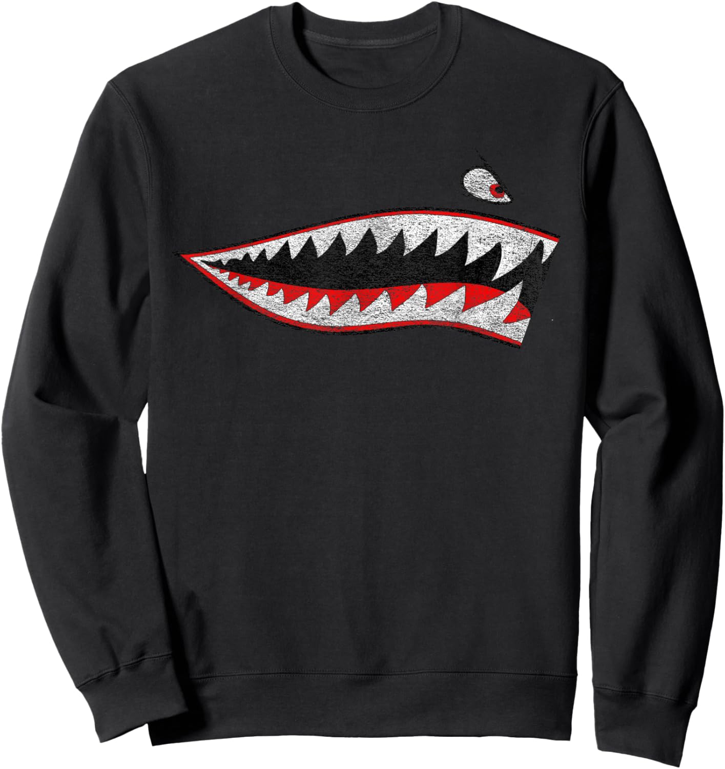 Shark Teeth Nose Art Warhawk P-40 A-10 Warthog War Plane Sweatshirt - Sweatshirt | Black