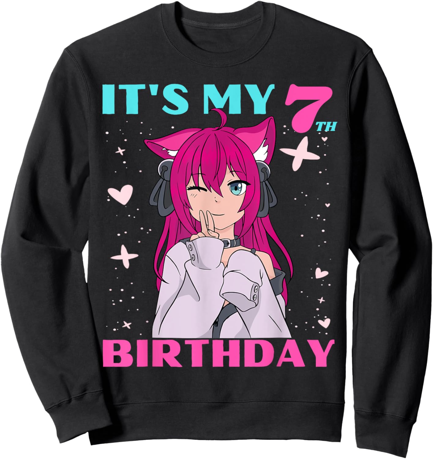 Anime Girl It's My 7th Birthday 7 Years Birthday Girl Kawaii Sweatshirt - Sweatshirt | Black