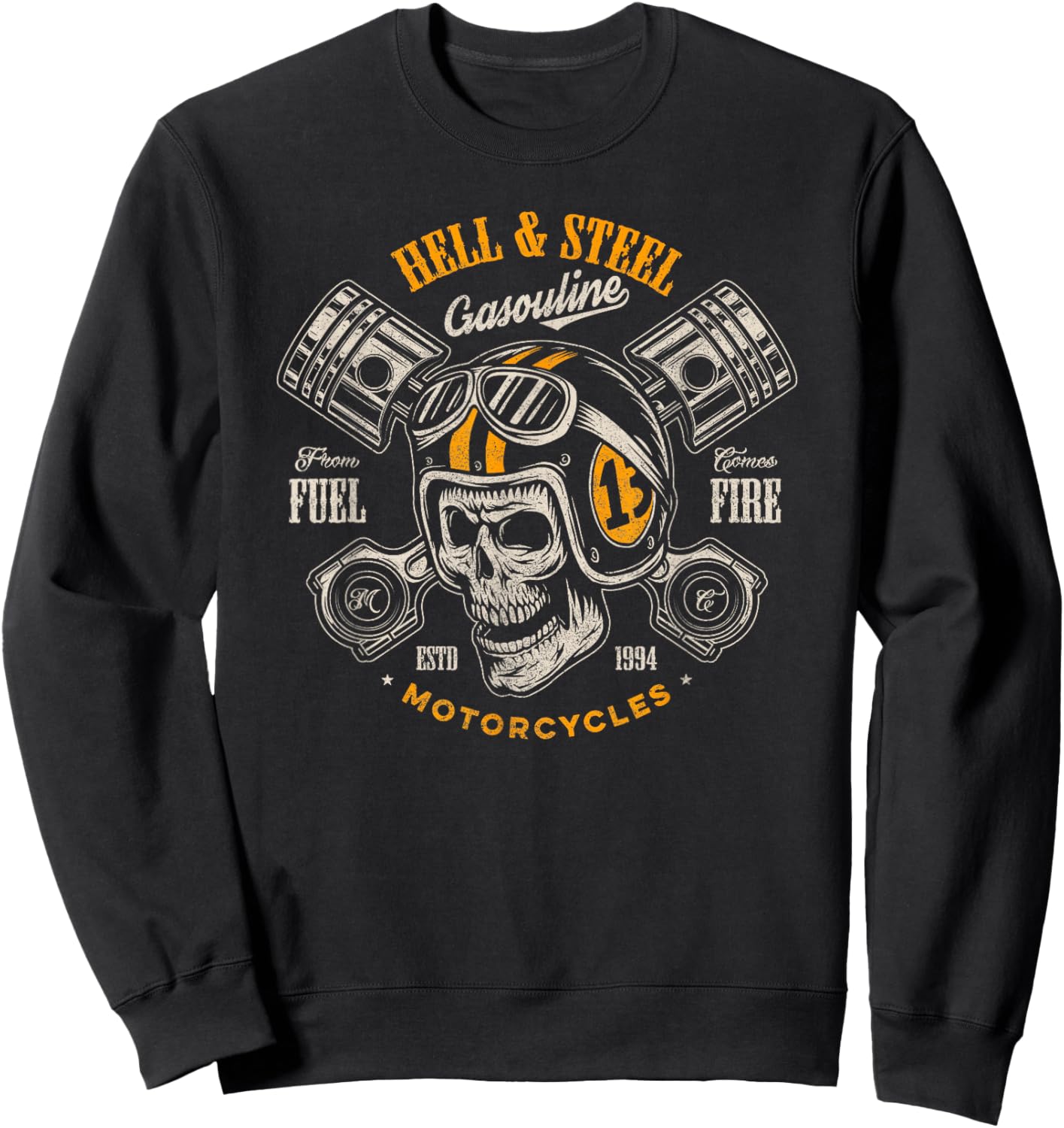 Hell And Steel Biker Skull Motorcycle Men's Sweatshirt - Sweatshirt | Black