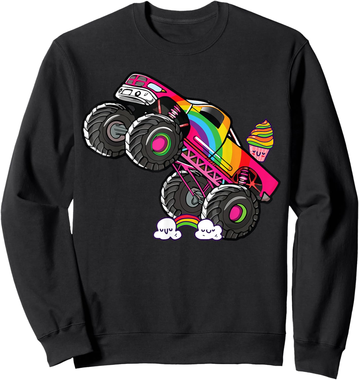 Girls Monster Truck Pink Rainbow Monster Truck Girl Women Sweatshirt - Sweatshirt | Black