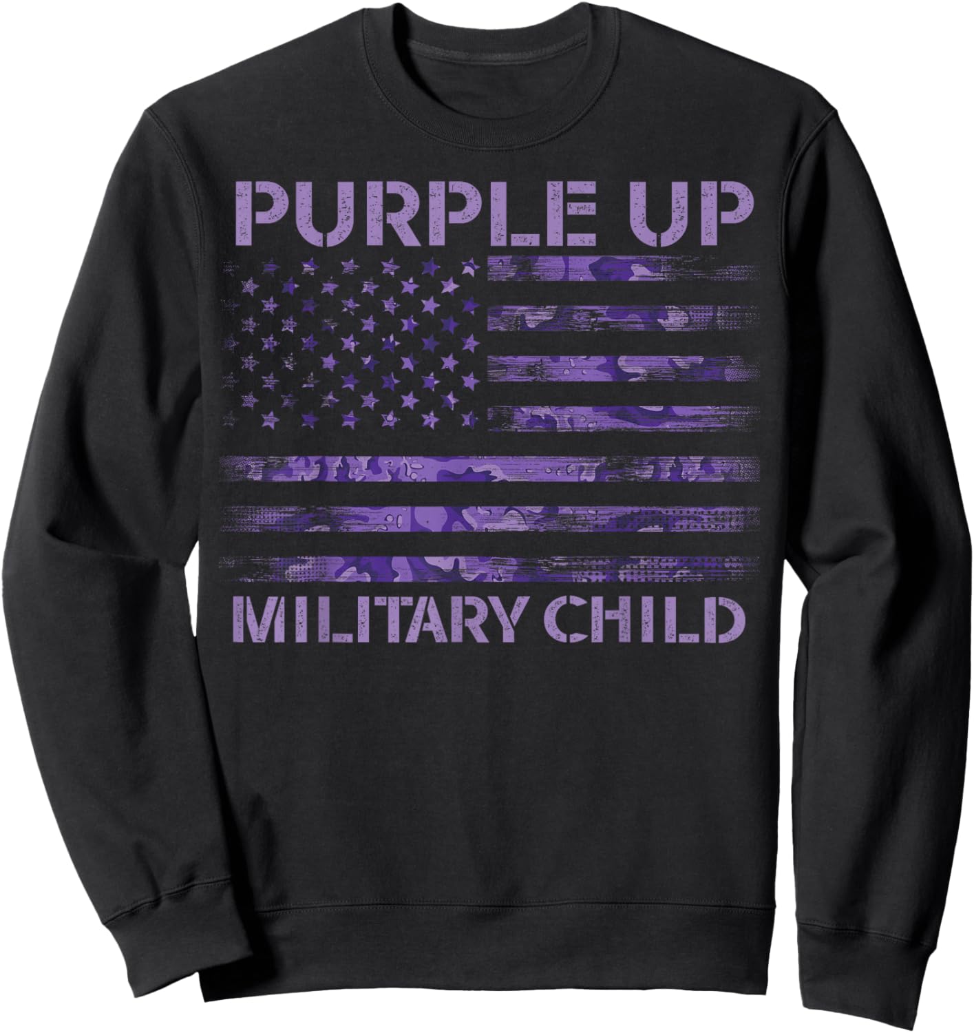 Purple Up Military Strong Child Kids Support Appreciation Sweatshirt - Sweatshirt | Black