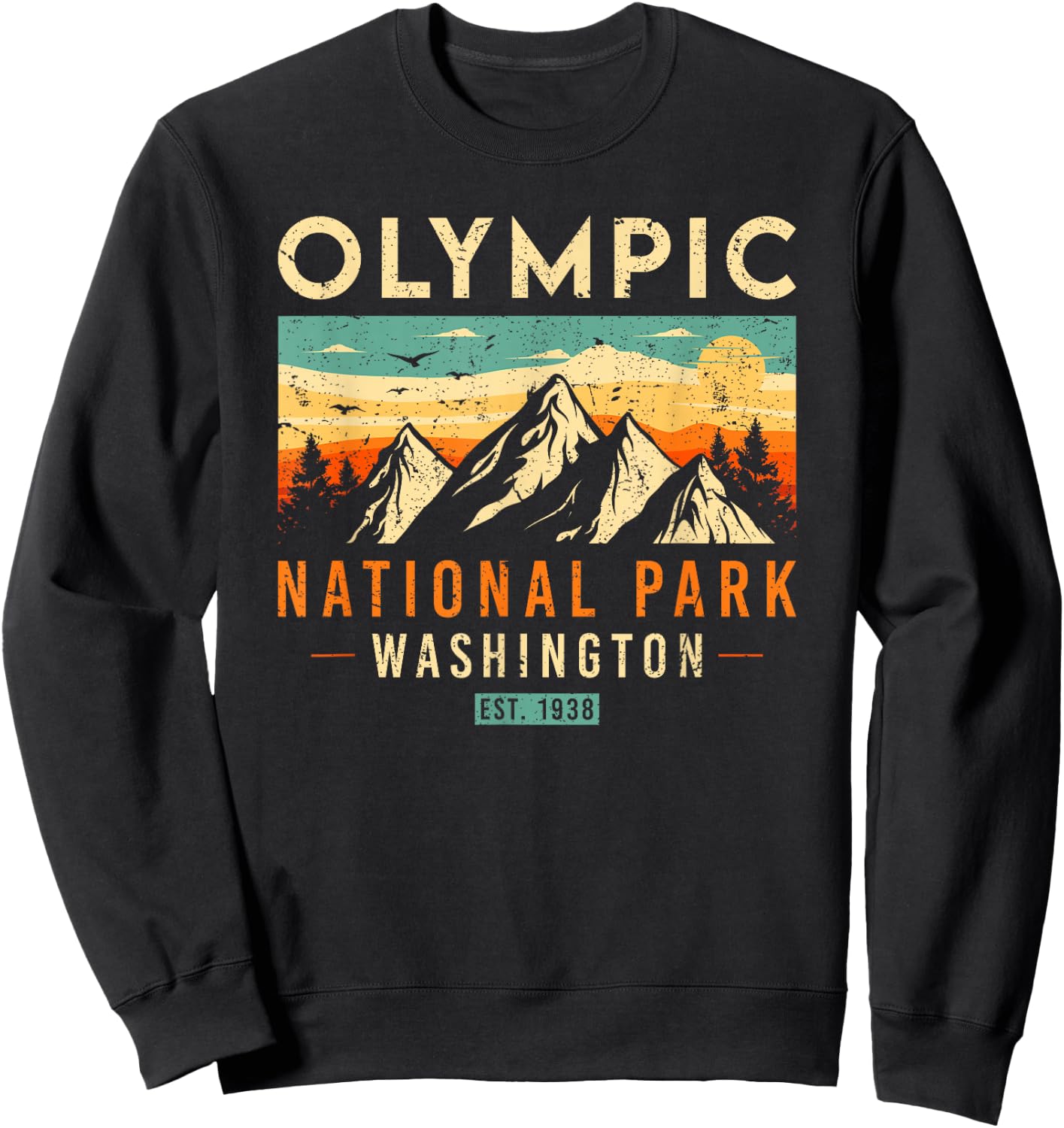 National Parks US Store Olympic Est 1938 Washington Retro National Park Sweatshirt - Sweatshirt | Black