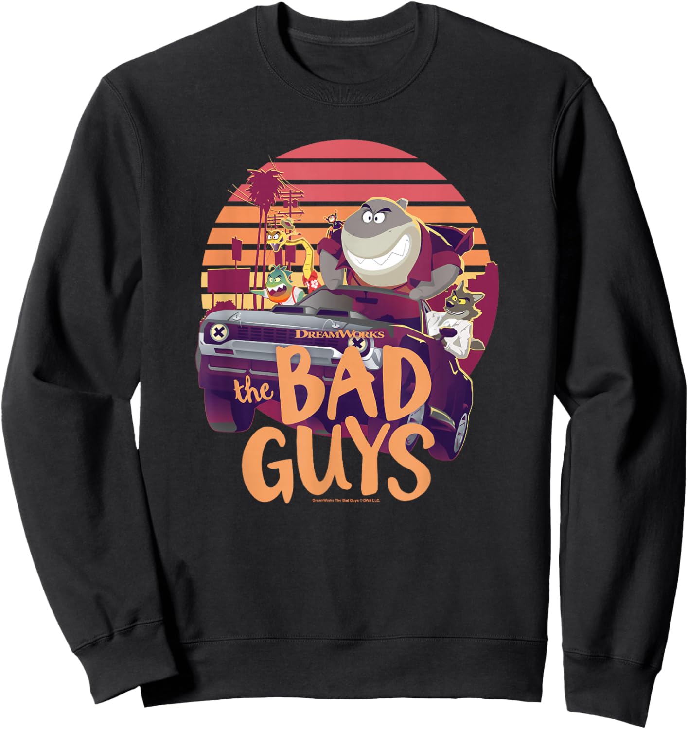 The Bad Guys Group Getaway Car Sunset Poster Sweatshirt - Sweatshirt | Black