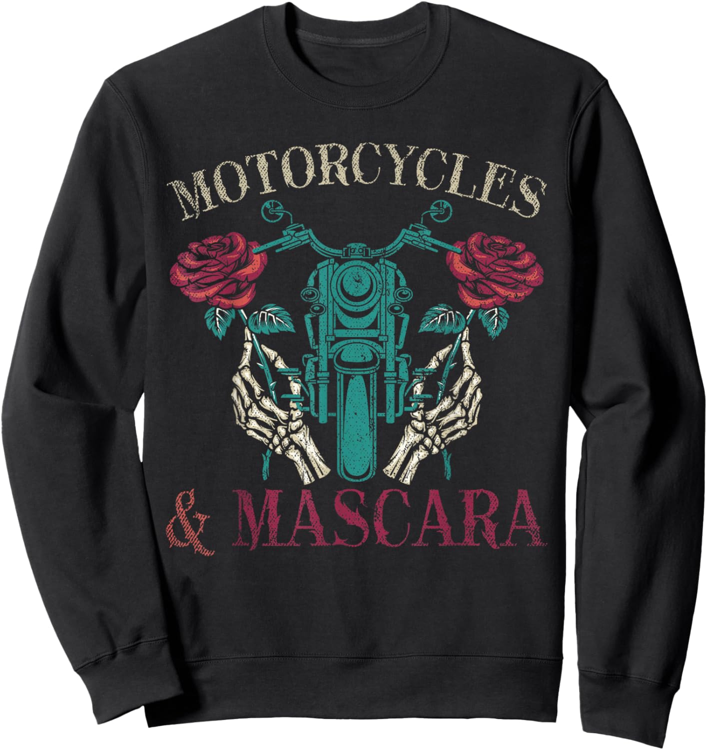 Motorbike Riding Women Motorcycles And Mascara Roses Biker Sweatshirt - Sweatshirt | Black