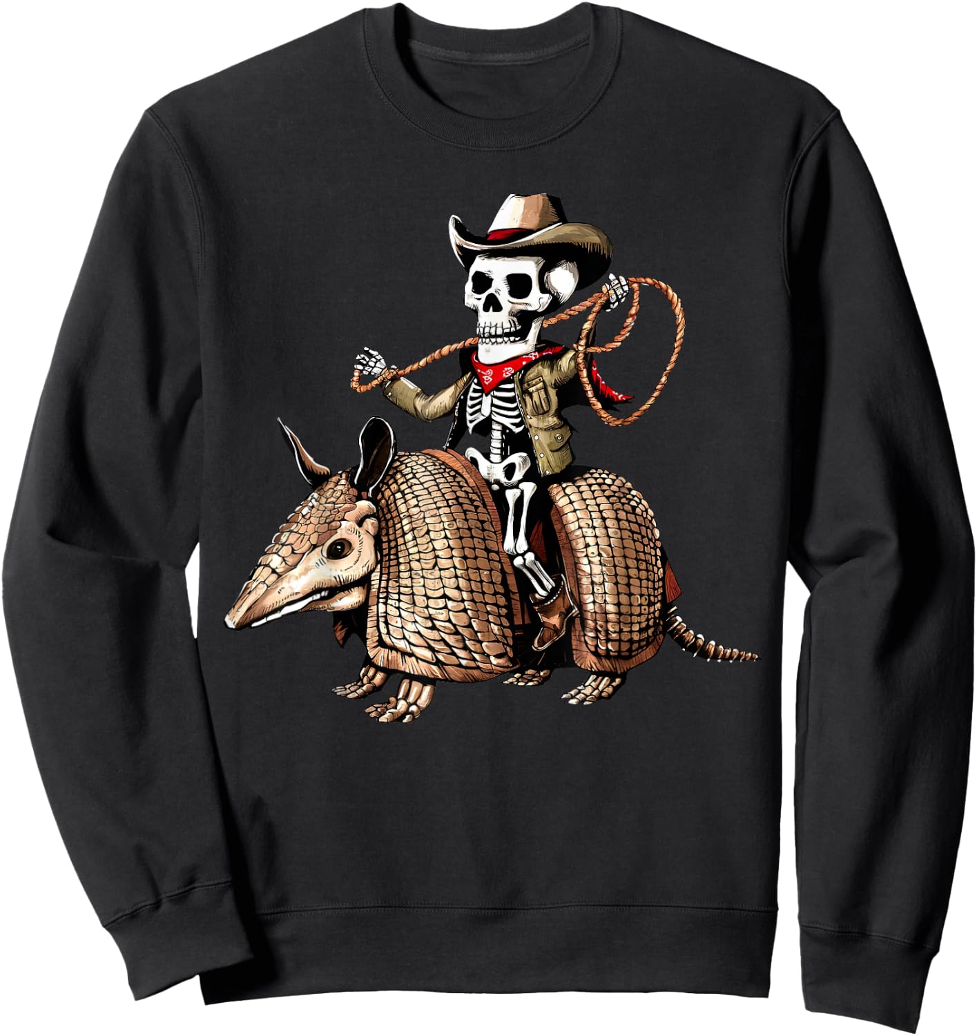 Vintage Cowboy Skeleton Riding Armadillo Funny Western Retro Sweatshirt - Sweatshirt | Black
