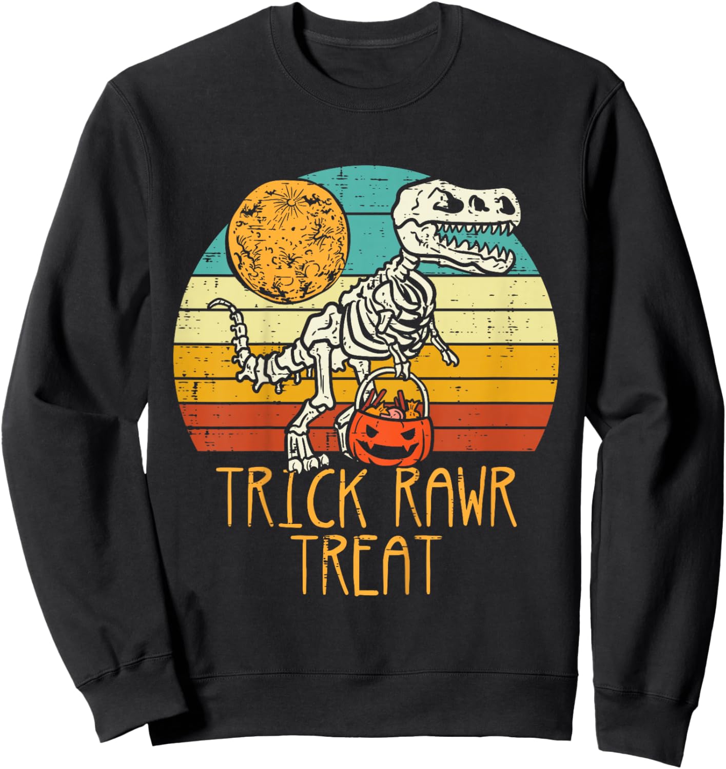 Kids Trick Rawr Treat Skeleton Dino Trex Toddler Boys Halloween Sweatshirt - Sweatshirt | Black