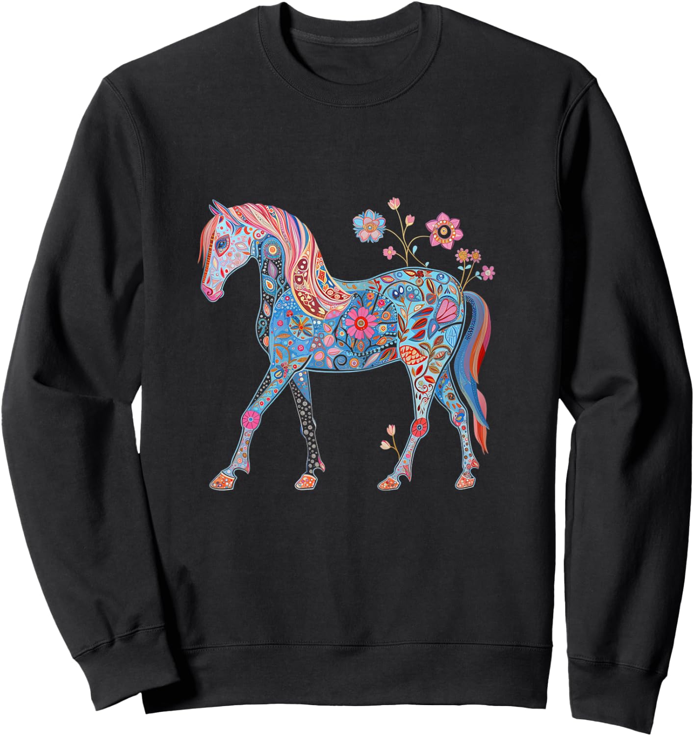 Horse Flowers Horseback Riding Equestrian Horse Girls Kids Sweatshirt - Sweatshirt | Black