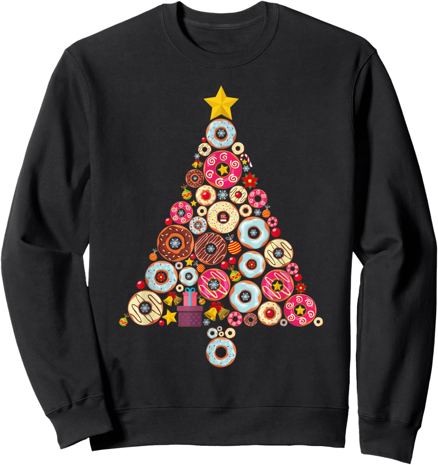 Donuts Christmas Tree Funny Doughnut Xmas Women Men Kids Sweatshirt - Sweatshirt | Black