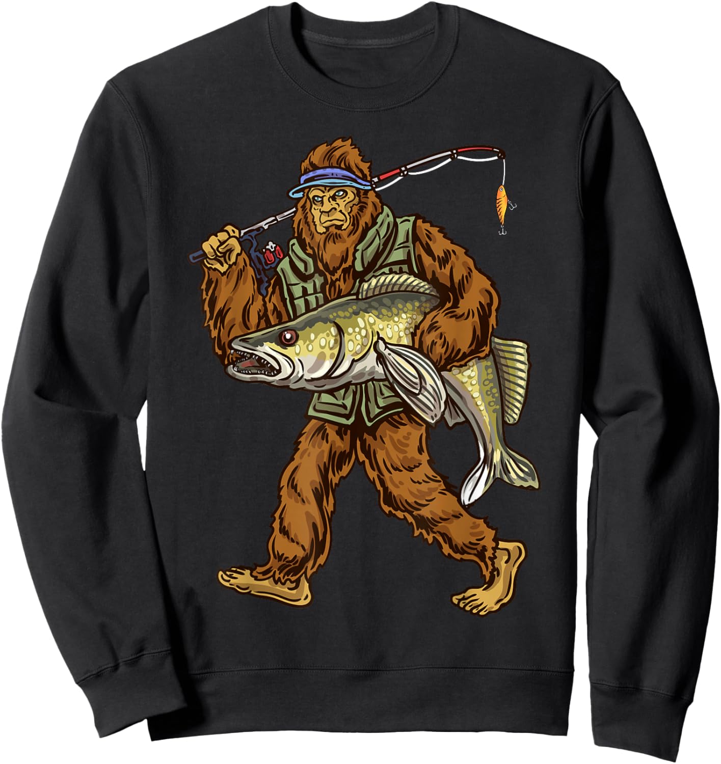 Walleye Fishing Sauger Hunting Bigfoot Fishermen Sweatshirt - Sweatshirt | Black