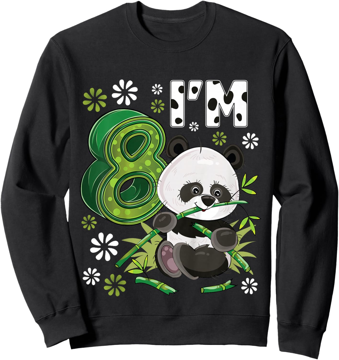 8 Year Old Panda 8th Birthday Party Animal Panda Lover Sweatshirt - Sweatshirt | Black