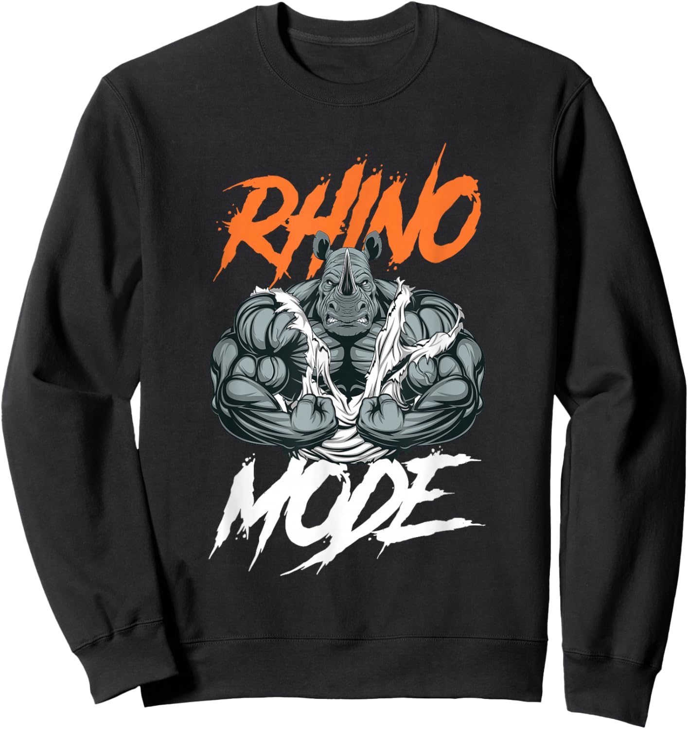 Funny Strong Rhino With Big Biceps Rhino Mode For Gym Lover Sweatshirt - Sweatshirt | Black