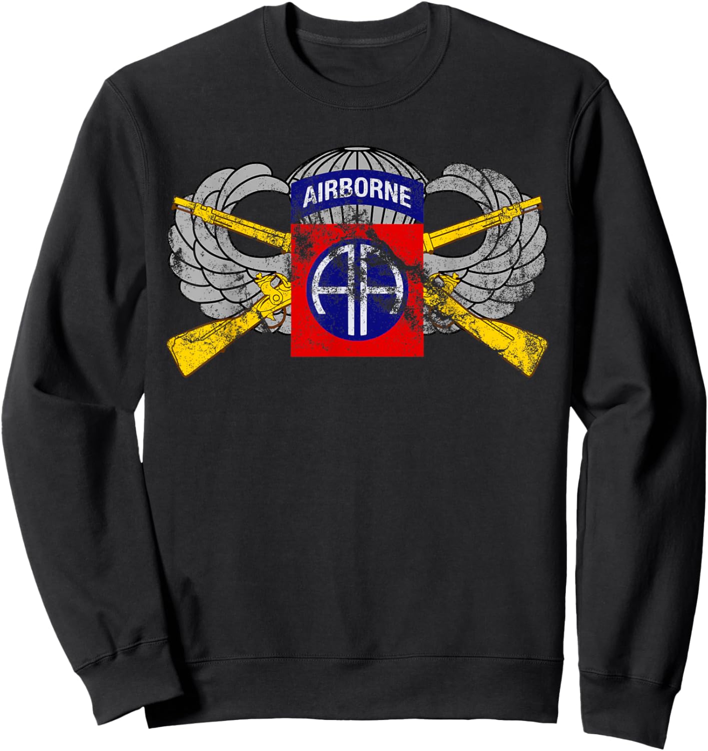 82nd Airborne Infantry Rifles and Parachutist Wings Vintage Sweatshirt - Sweatshirt | Black