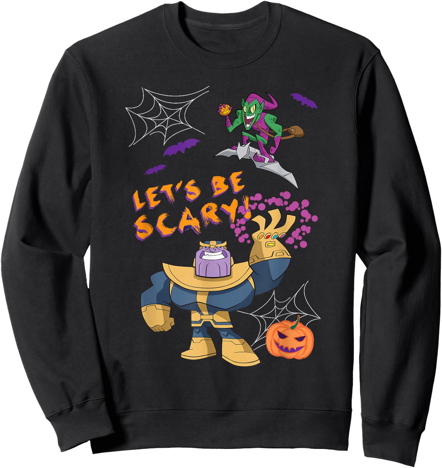 Marvel Studios Thanos Green Goblin Halloween Pumpkin Webs Sweatshirt - Sweatshirt | Black