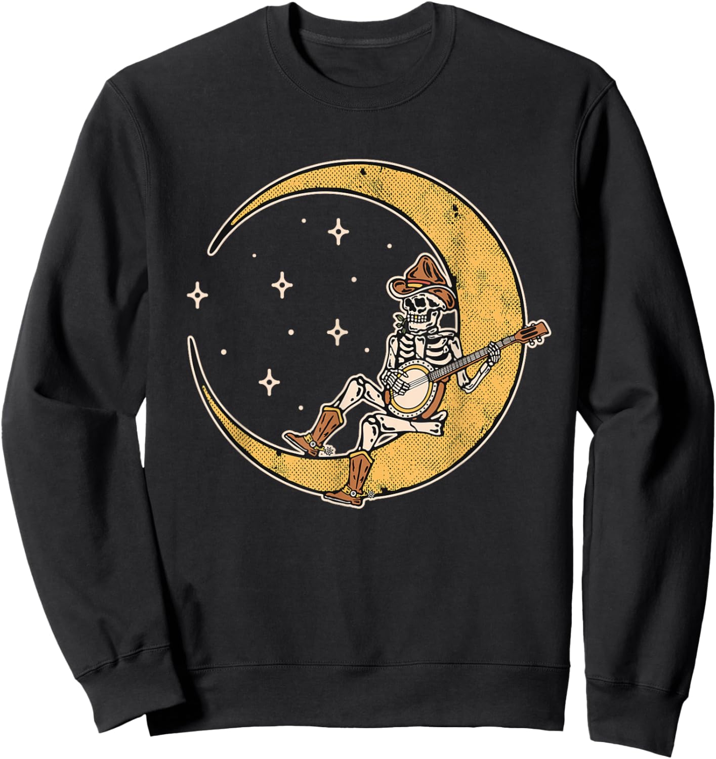 Skeleton Banjo Player Moon Country Music Cowboy Outlaw Funny Sweatshirt - Sweatshirt | Black