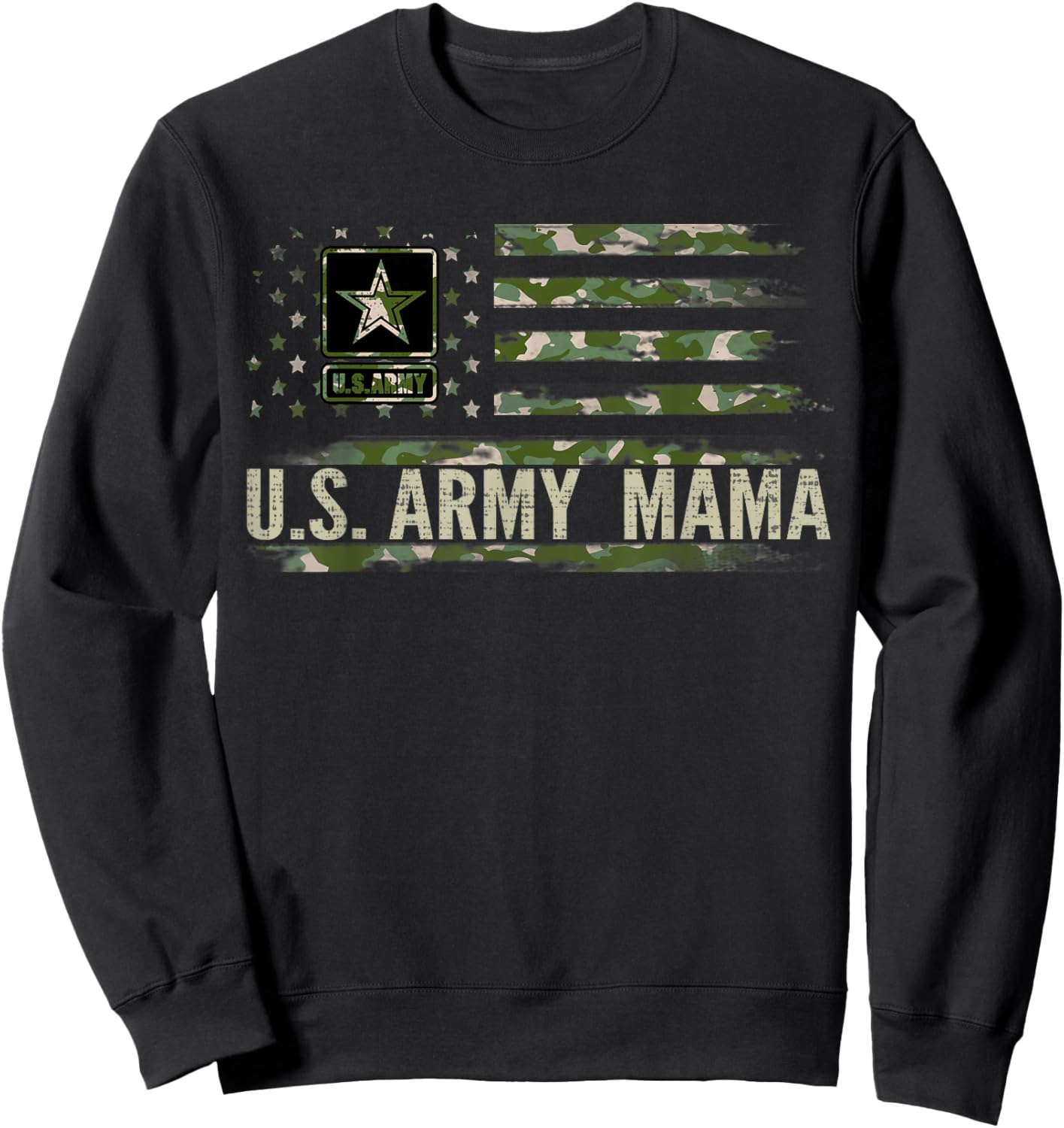 Vintage U.S Army Mama With Camo American Flag Veteran Gift Sweatshirt - Sweatshirt | Black