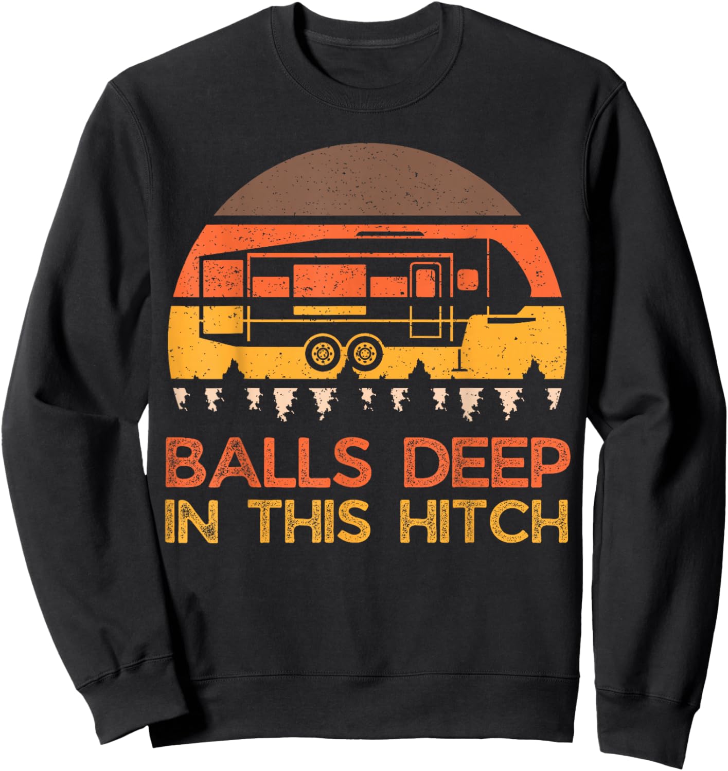 Balls Deep In This Hitch, Funny Camping, Retro 5th Wheel Sweatshirt - Sweatshirt | Black