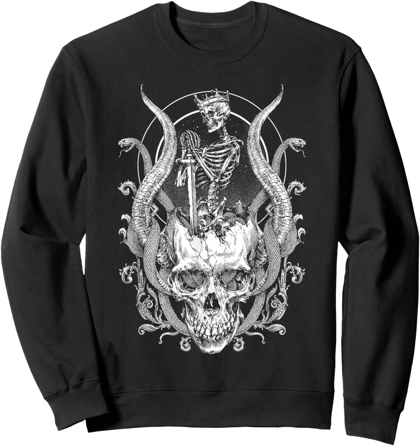 King Skull Skeleton Satanic Snake Gothic Horror Halloween Sweatshirt - Sweatshirt | Black