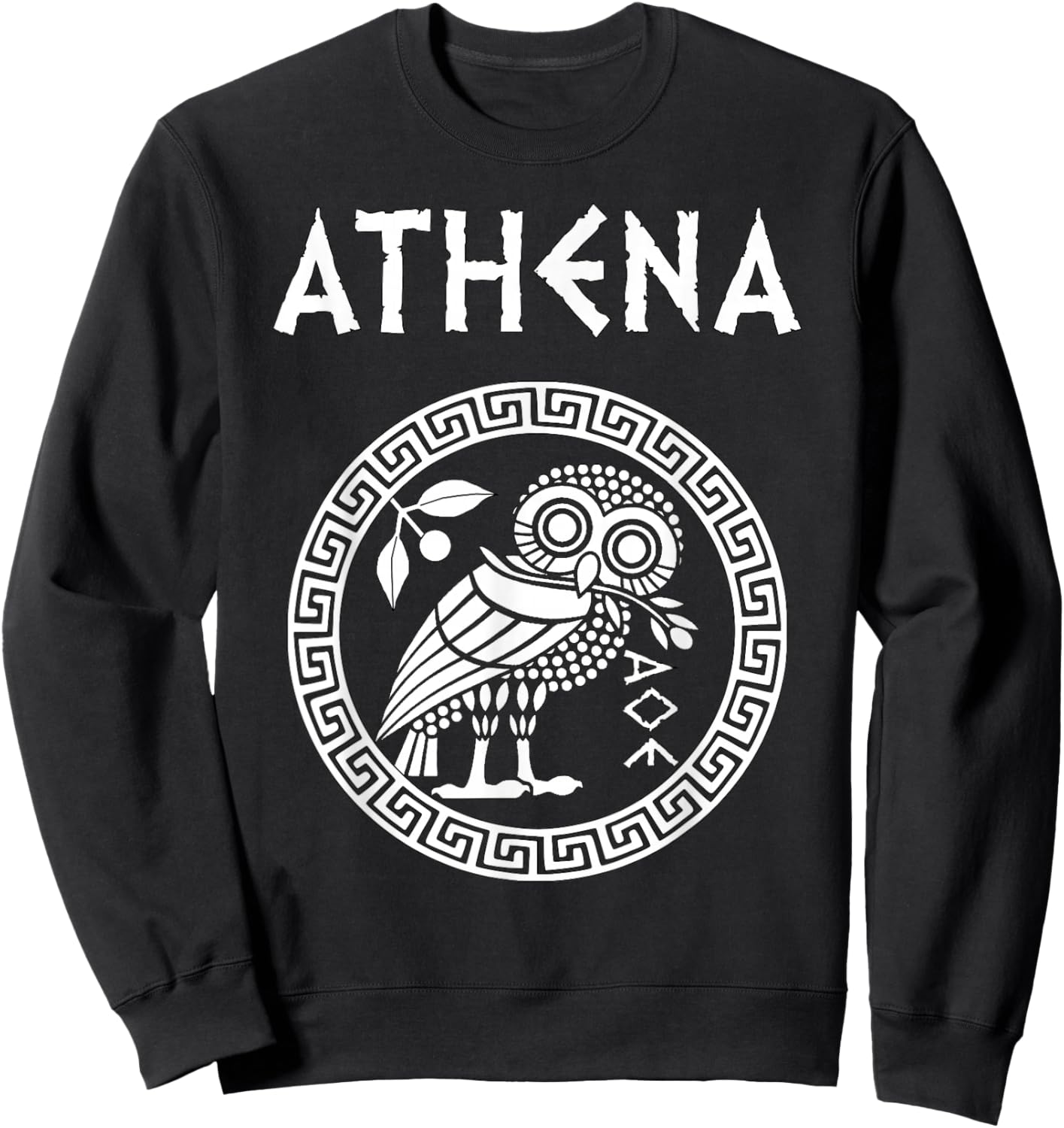 Agema Apparel -Adults Athena Greek Goddess of Wisdom and War Athenian Owl Symbol Sweatshirt - Sweatshirt | Black