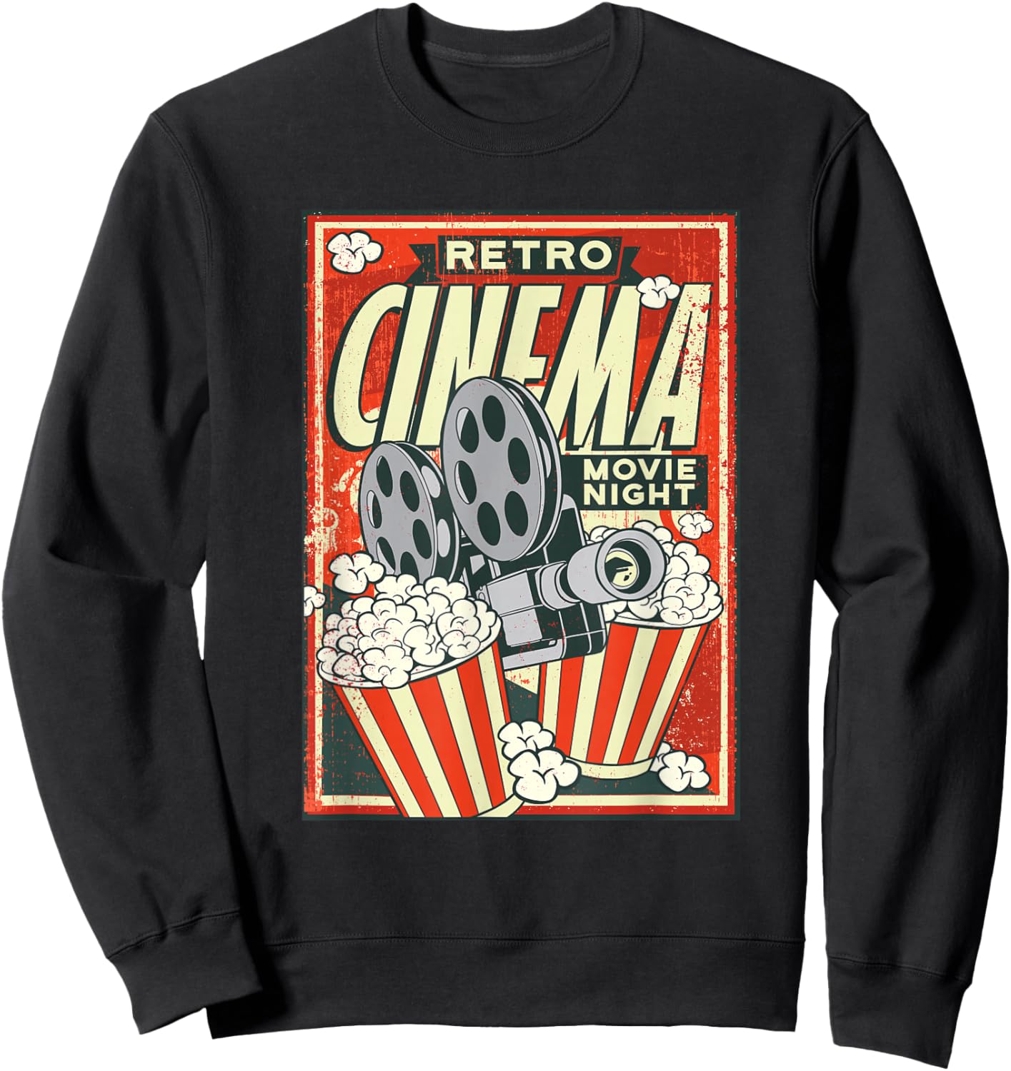 Retro Movie Night Vintage Cinema Reel Movie Poster Sweatshirt - Sweatshirt | Black