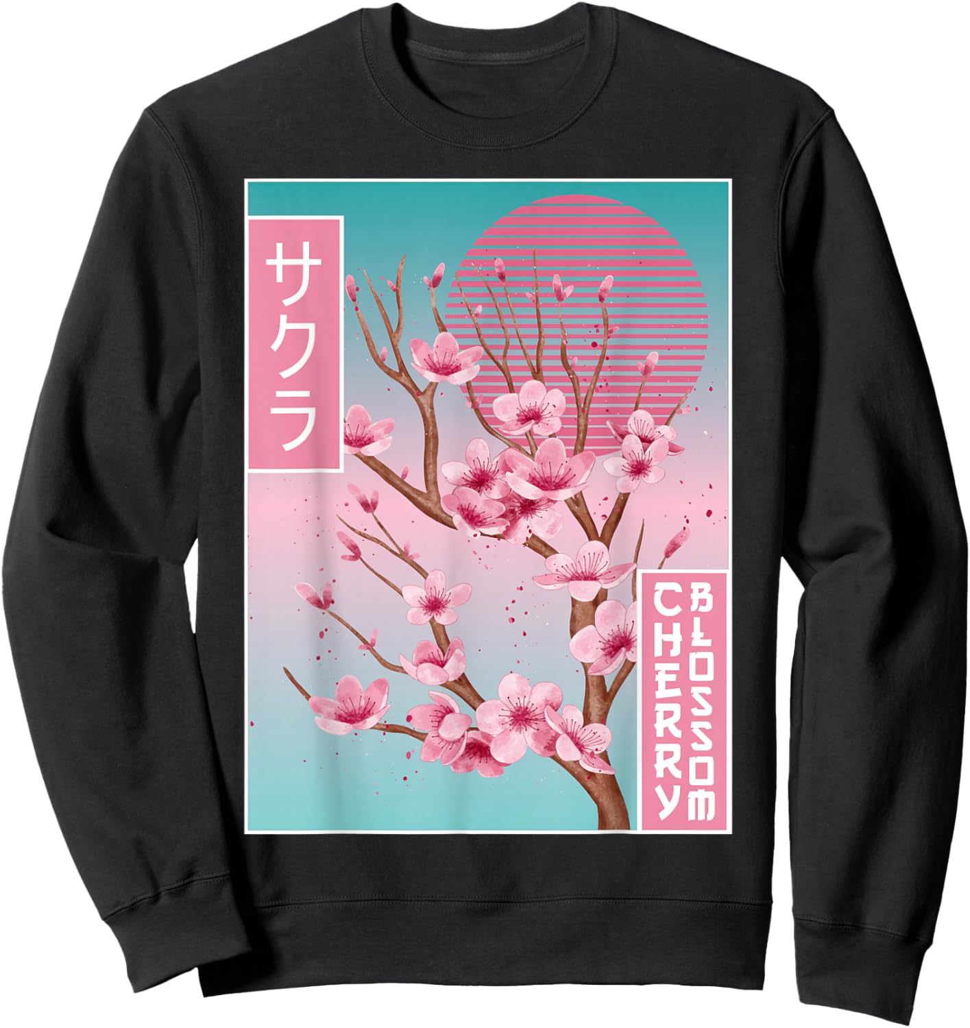 Cherry Blossom Japanese Sakura Vaporwave Aesthetic Sweatshirt - Sweatshirt | Black
