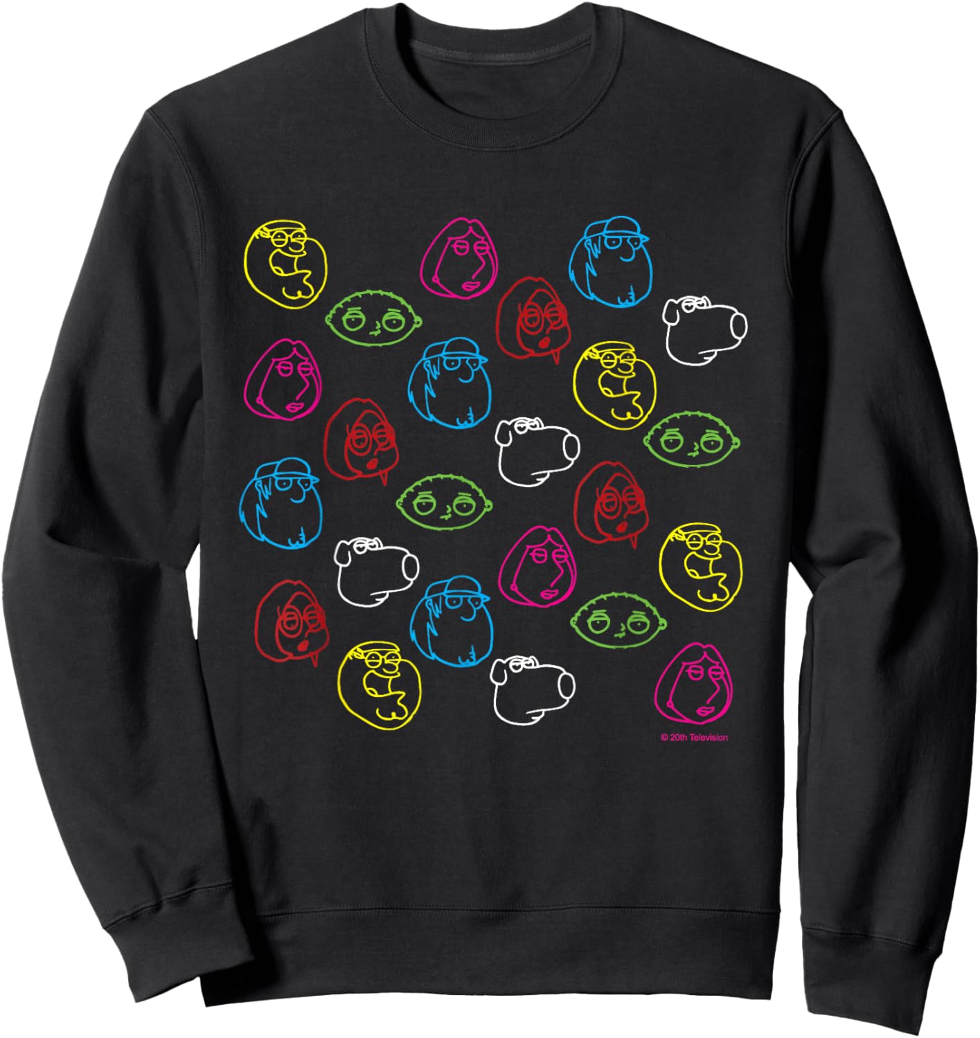 Family Guy Peter Lois Meg Stewie Brian Chris Neon Faces Sweatshirt - Sweatshirt | Black