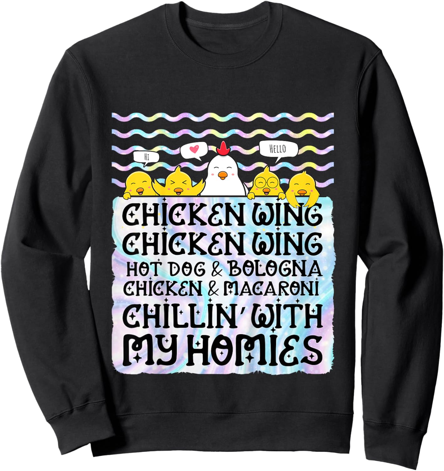 Kids Chicken Wing Chicken Wing Hot Dog and Bologna Macaroni Sweatshirt - Sweatshirt | Black