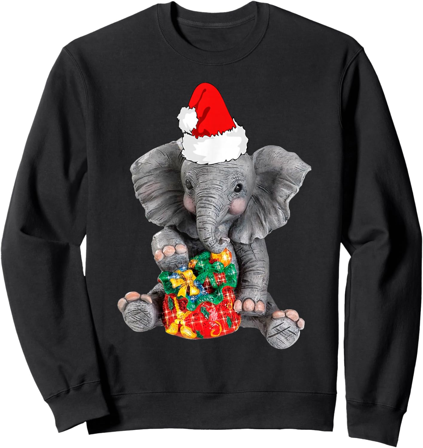 Christmas Elephant Pajamas Elephant In Santa Hat Women KIds Sweatshirt - Sweatshirt | Black