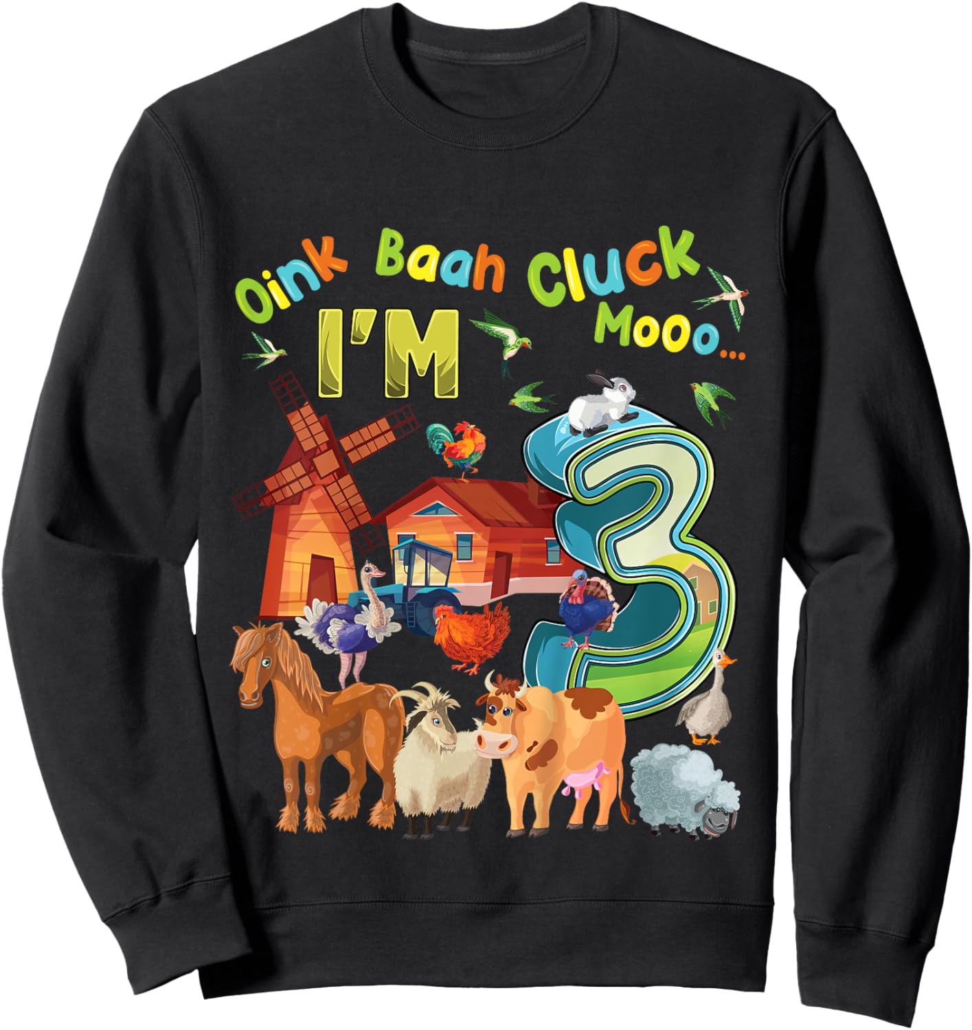 Barnyard 3rd Birthday Farm Animals 3 Years Old Farming Sweatshirt - Sweatshirt | Black