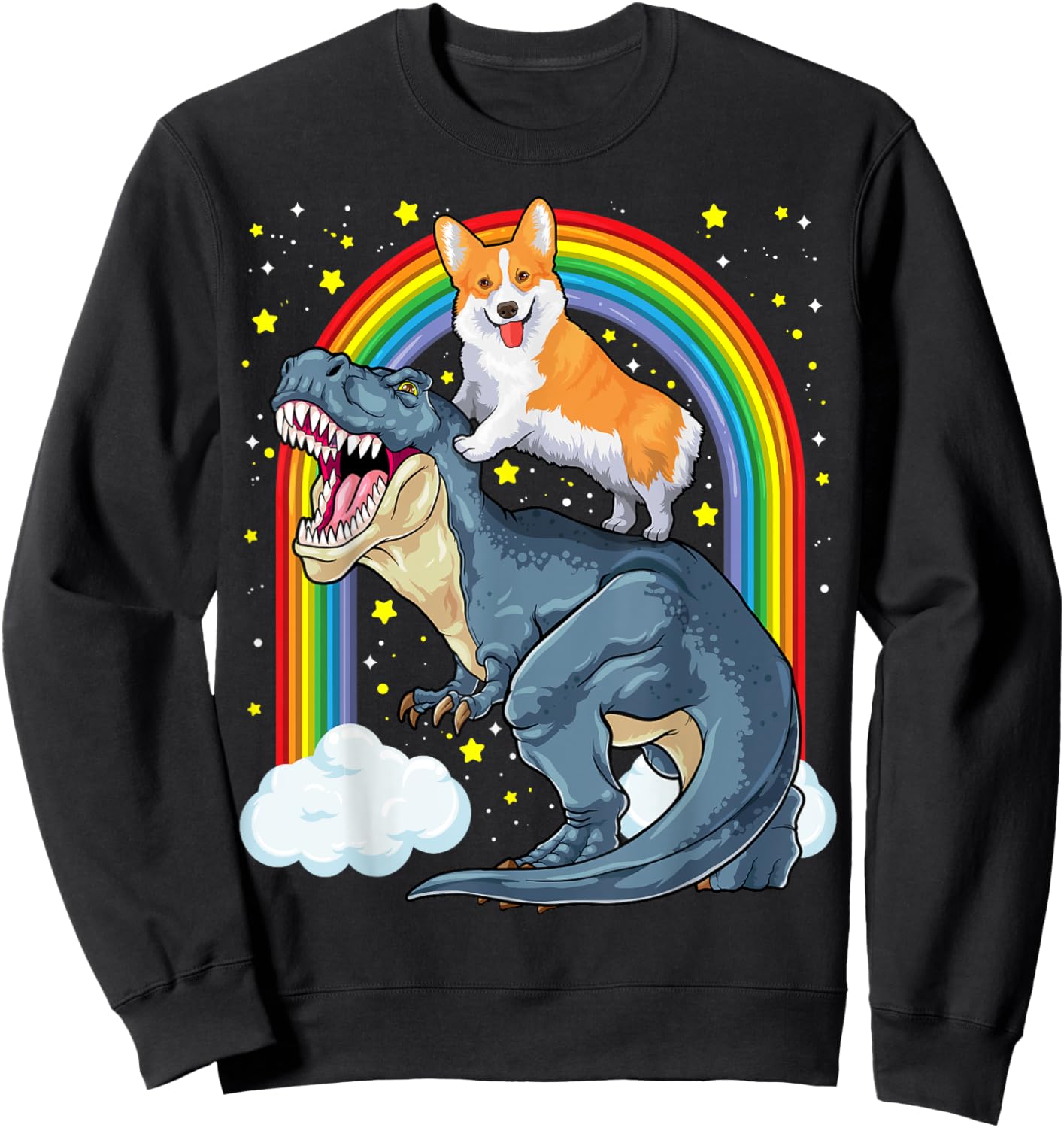 Corgi Riding Dinosaur T Rex Dog Funny Corgi Space Kids Boys Sweatshirt - Sweatshirt | Black