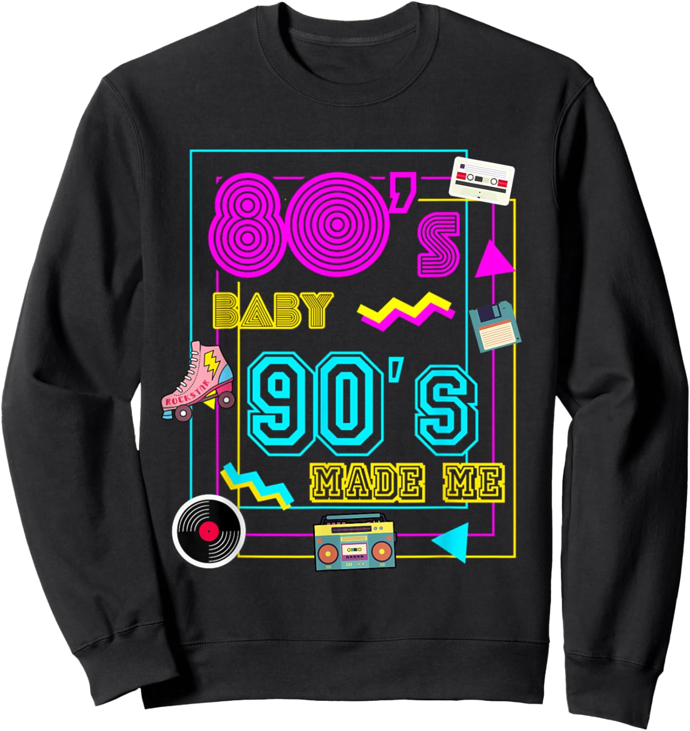1980s 80's Baby 1990s 90's Outfit Costume Retro Party Theme Sweatshirt - Sweatshirt | Black