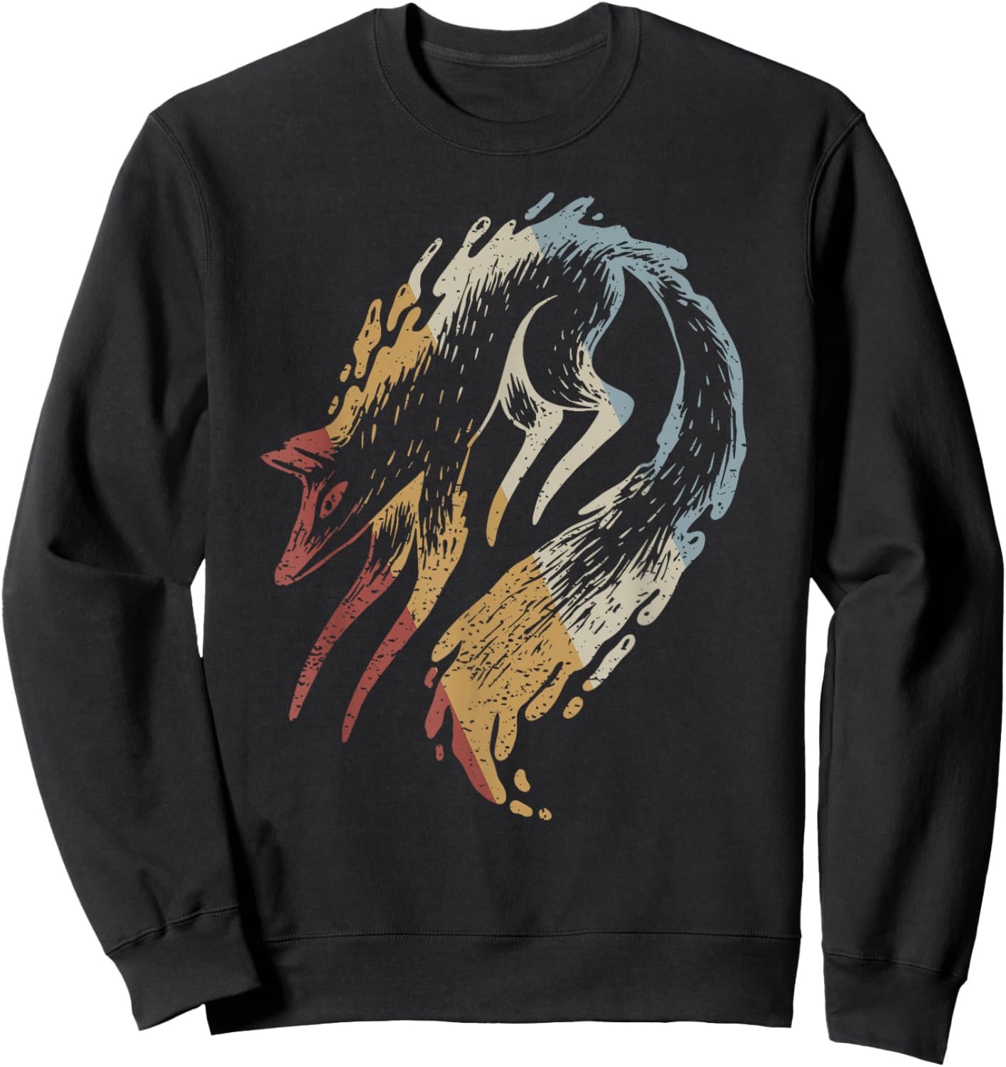 Fox Retro Style Vintage Sweatshirt - Sweatshirt | Black