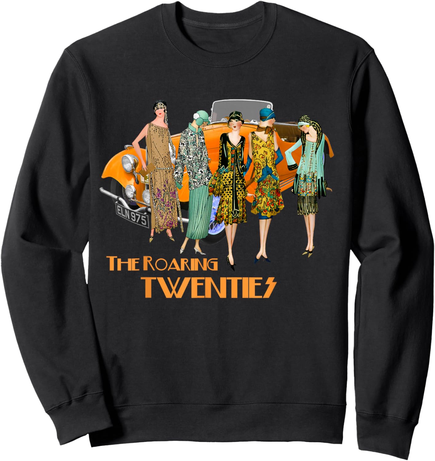 Roaring Twenties Flappers Vintage Classic Car Sweatshirt - Sweatshirt | Black