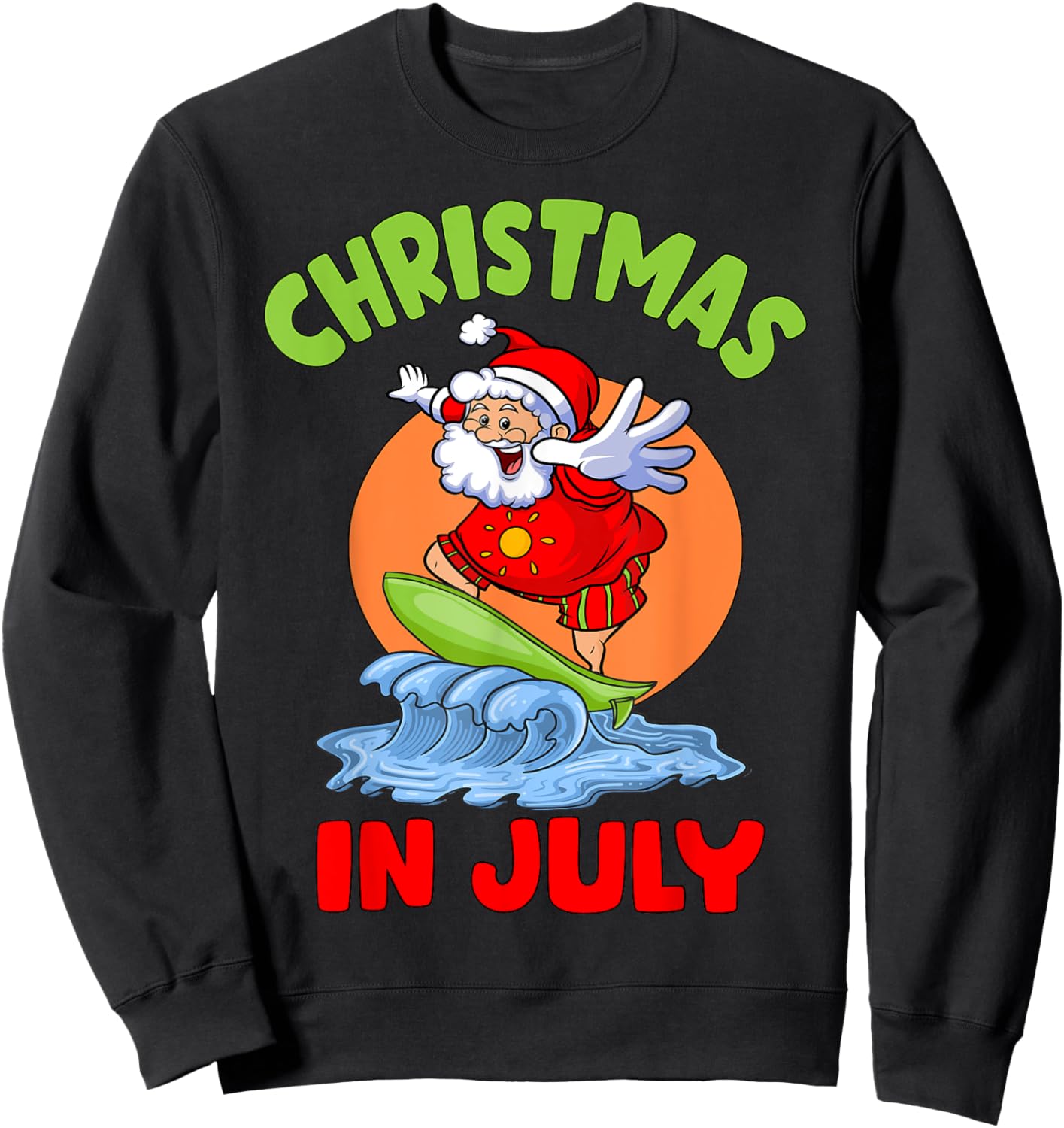 Christmas In July Santa Surfing Kids Toddler Hawaiian Party Sweatshirt - Sweatshirt | Black