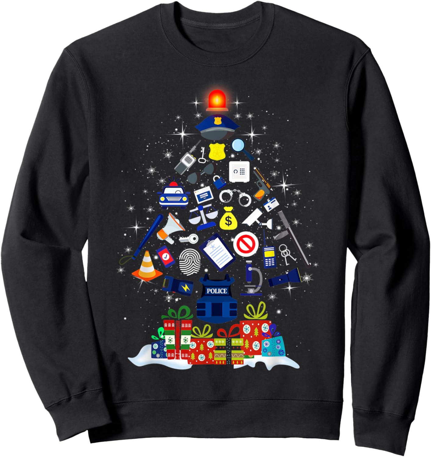 Christmas Tree Police Officer Military Policeman Men Women Sweatshirt - Sweatshirt | Black