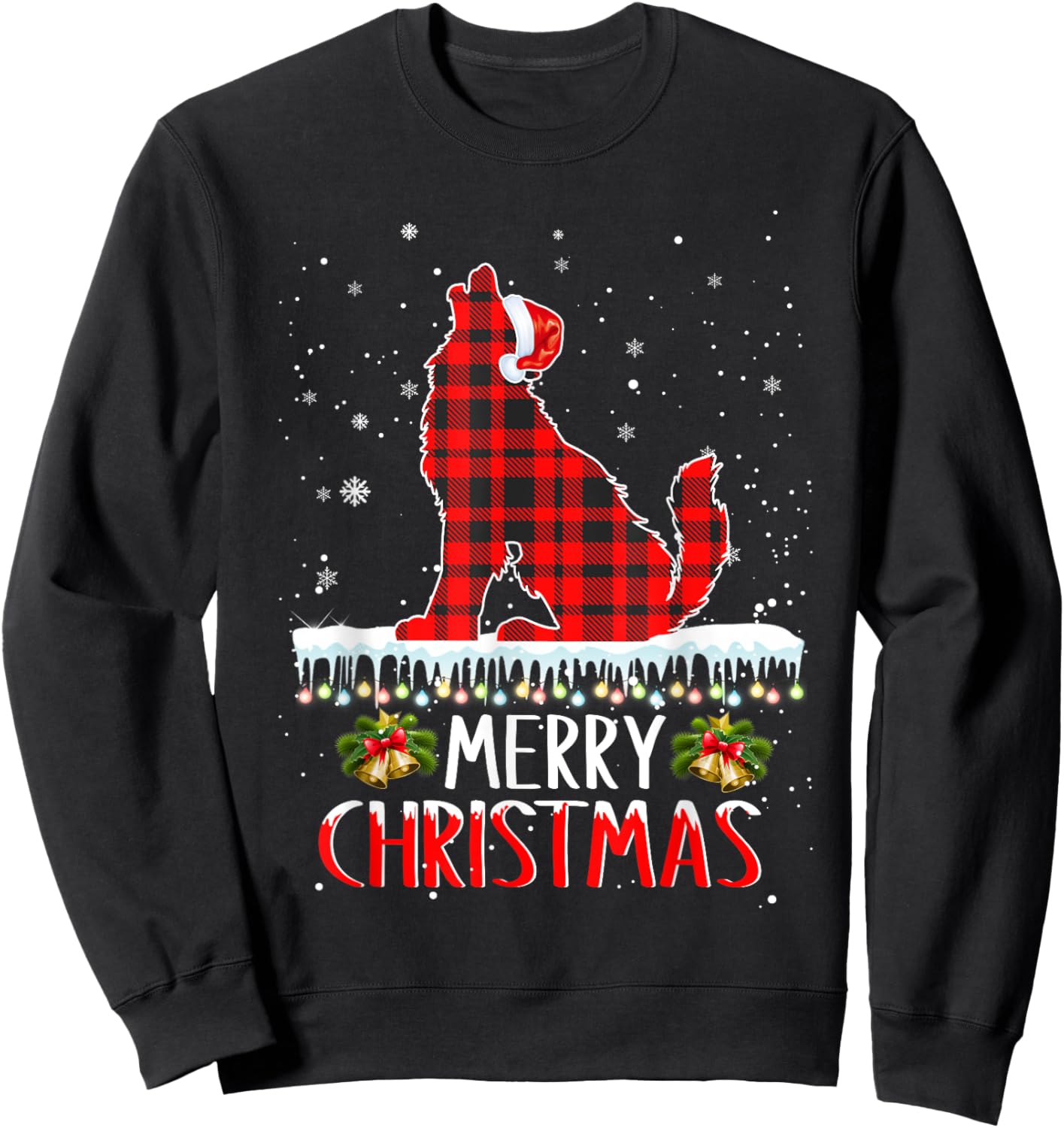 Wolf Christmas Merry Christmas Wolfs Dog Red Plaid Sweatshirt - Sweatshirt | Black