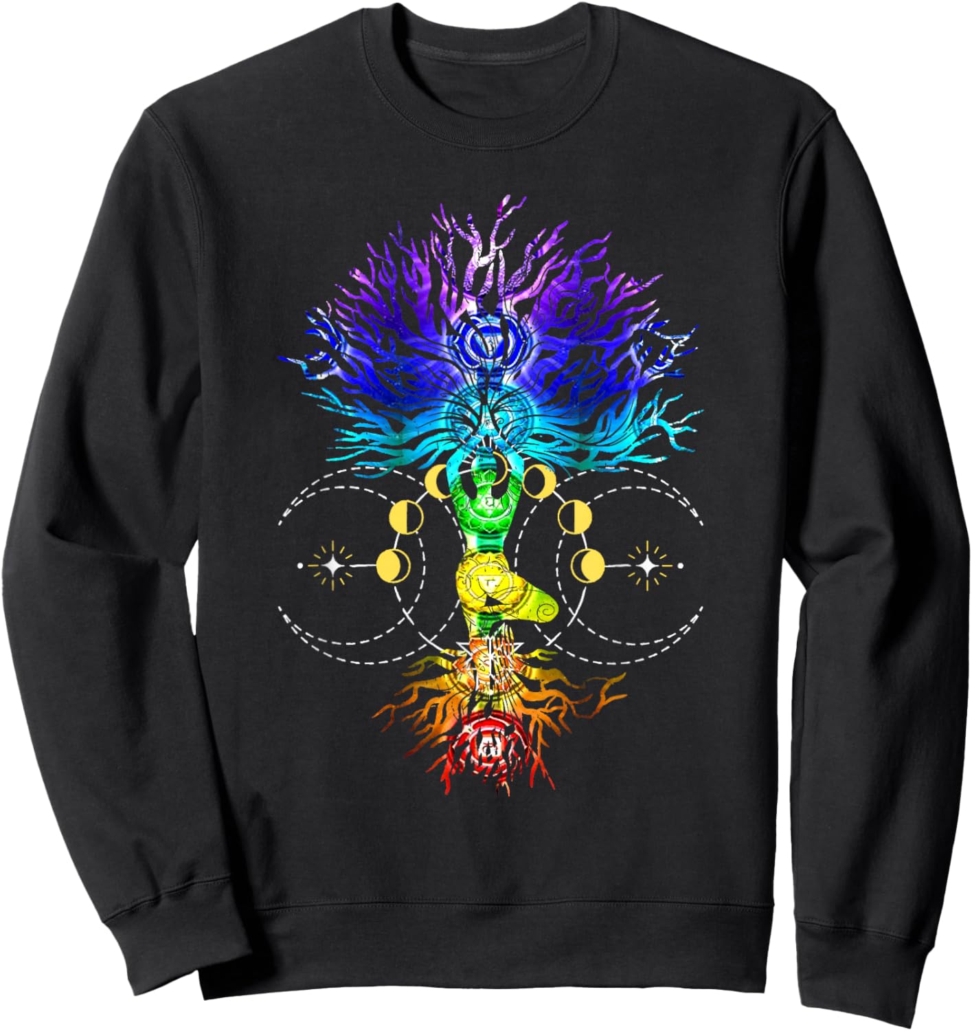 Chakra Tree of Life with Phases Of The Moon Hatha Yoga Sweatshirt - Sweatshirt | Black