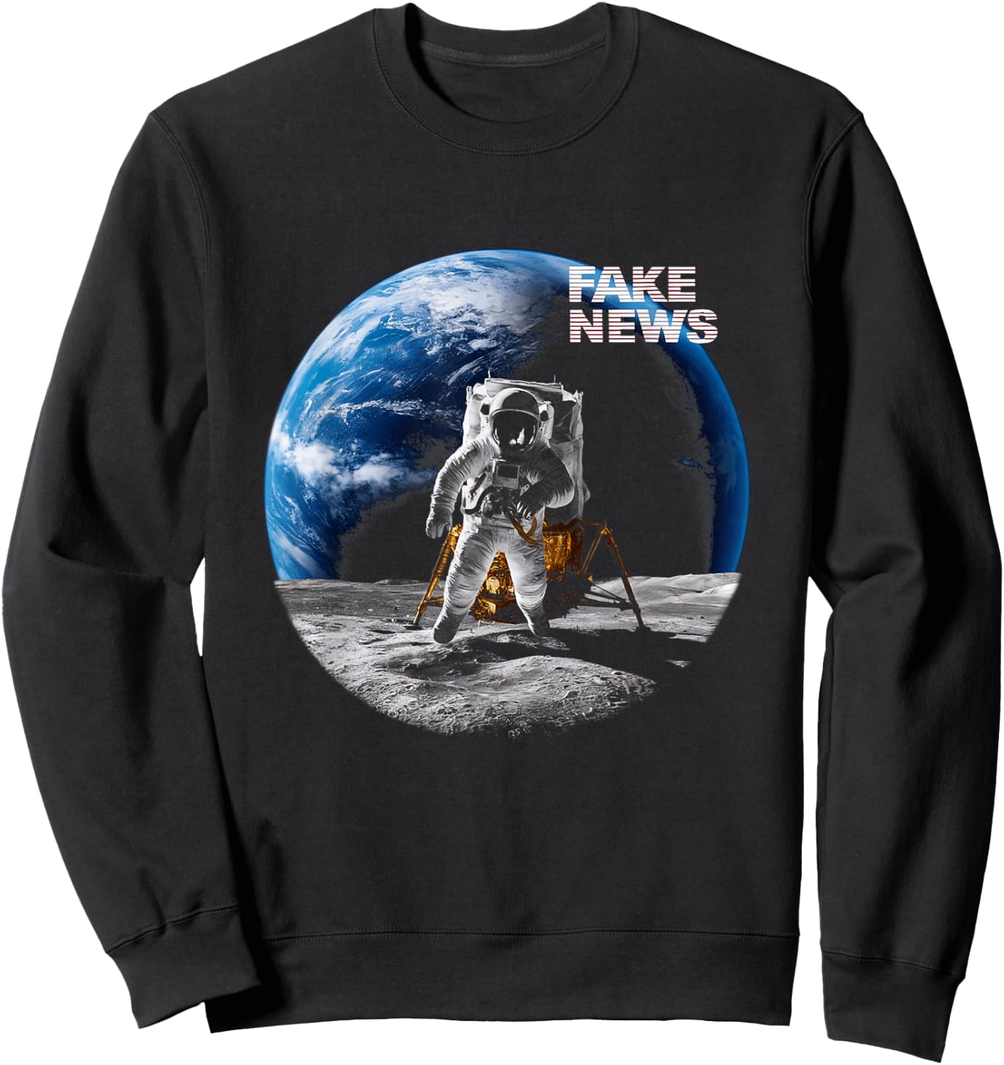 Moon Landing Fake News Vintage Moon Landing Conspiracy Sweatshirt - Sweatshirt | Black