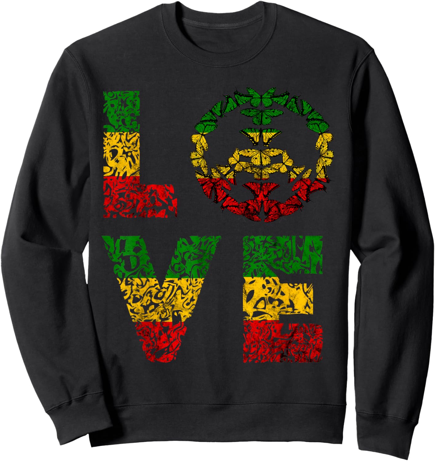 Love Butterfly Peace Symbol Reggae Rastafari Reggaeton Sweatshirt - Sweatshirt | Black