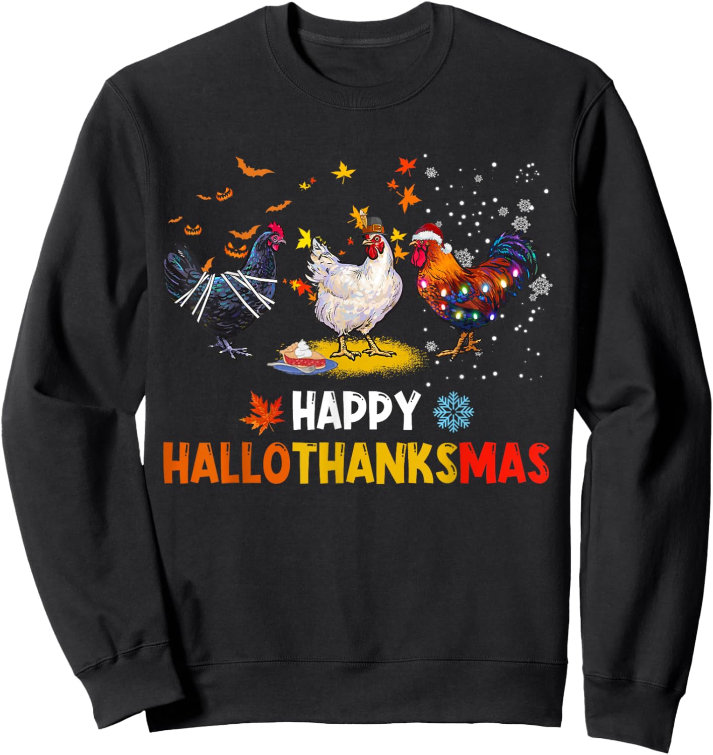 Chicken Halloween Happy Hallothanksmas Autumn Thanksgiving Sweatshirt - Sweatshirt | Black